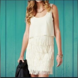 American Eagle Outfitters Cream Fringe Mini Dress